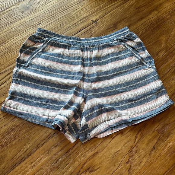 Anthropologie Mermaid Women’s Linen Blend Striped Pull On Shorts Folded Hem SZ S - Picture 2 of 8